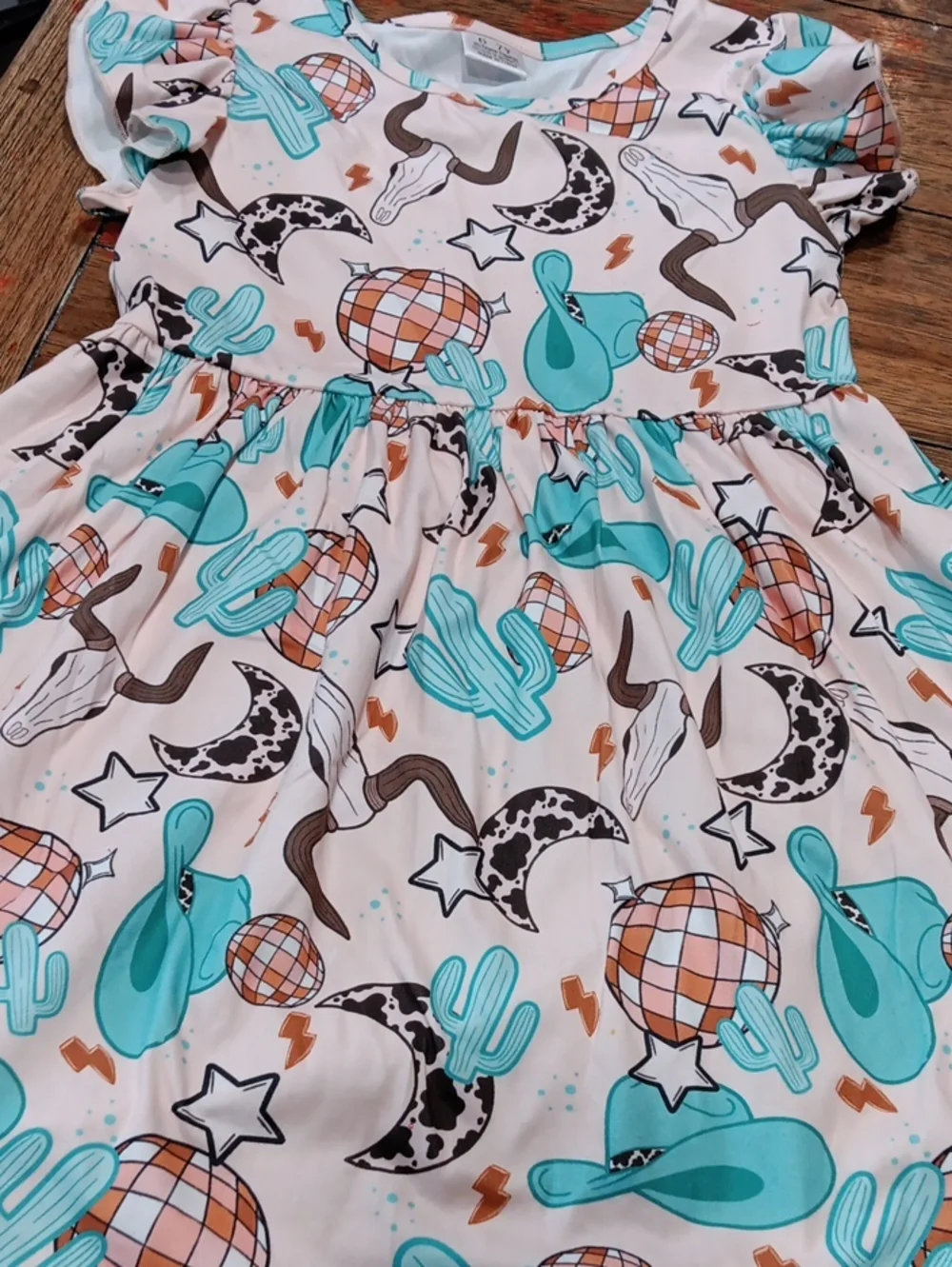 Kids Teal & Cream Western Print Dress